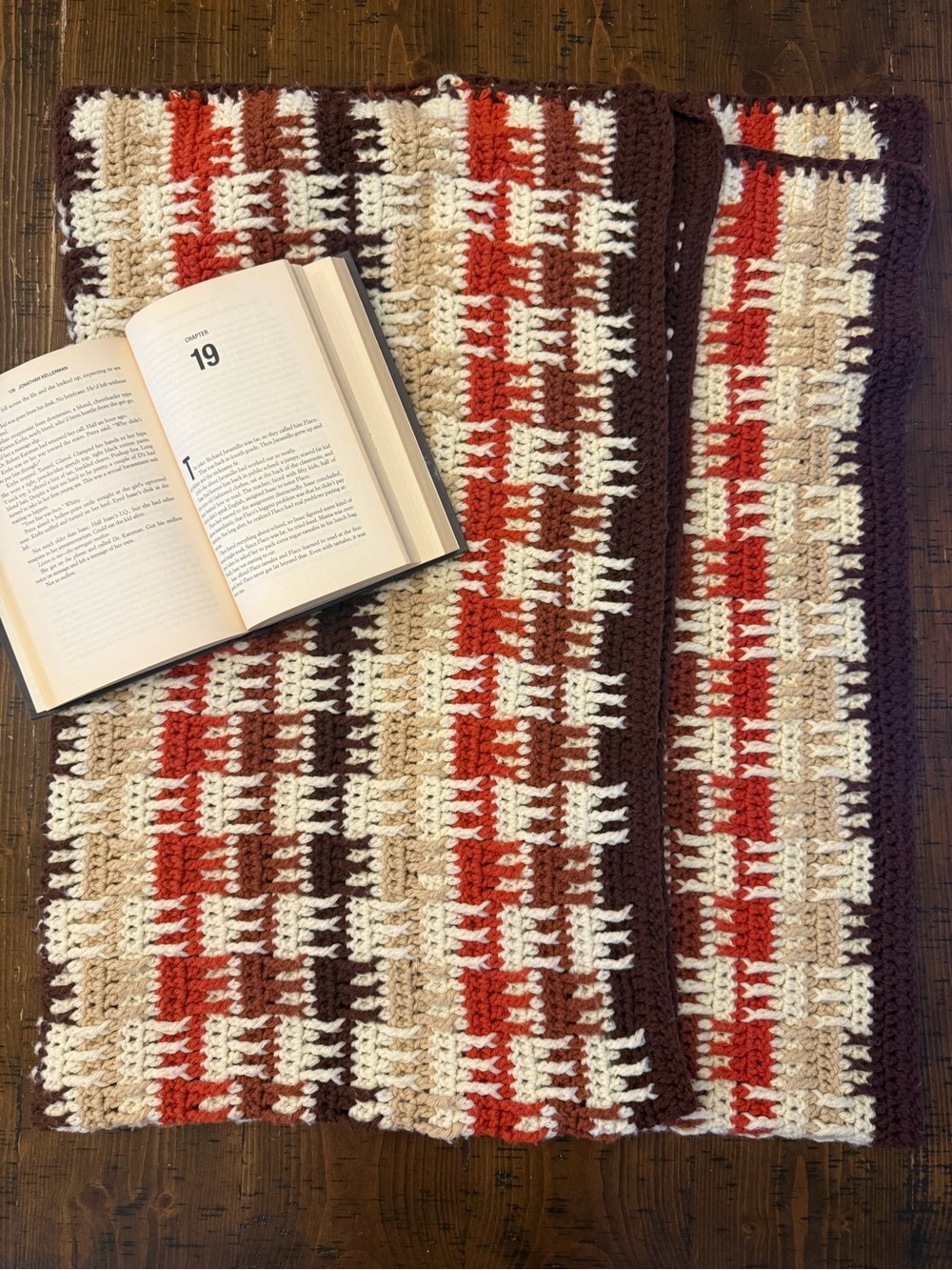 Vintage Crochet Afghan Blanket Throw Brown and Orange Retro  Knit